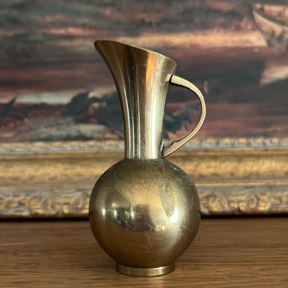 Vintage Miniature Brass Pitcher made in Japan/ 3 x 3.25 x 1.5 LHW